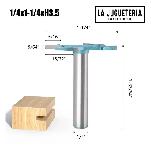 [A978] Cortador de Ranurado Longitud 31.8*H5 “T” de 4 Bordes con Vástago de 1/4" (6,35 mm) – Broca Router de Grado Industrial para Madera Ref:P68
