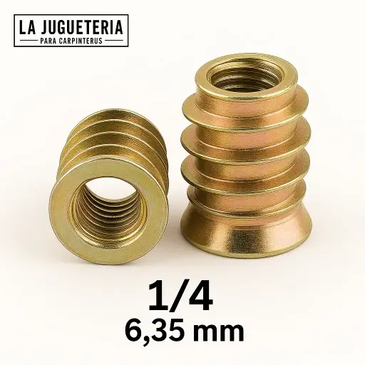 [A906] Tuerca de embutir 1/4" x 15mm - Insertos para madera (1/4" (6,35mm), 50 Unidades)