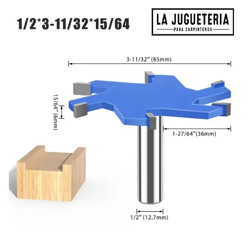 [A1024] Fresa de Ranurado en “T” de 85 mm (3-11/32″) – Vástago 1/2″ (12,7 mm) – Lengueta 6 mm (15/64″) – Ref: G71 