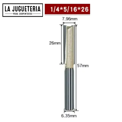 Fresa recta CNC – Corte 5/16", profundidad 26 mm, vástago 1/4"  Ref:P77