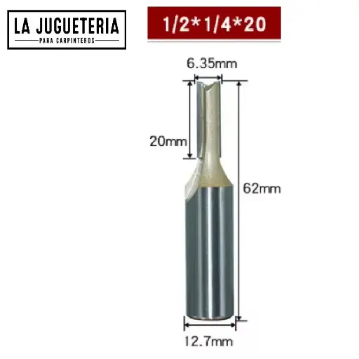 Fresa recta CNC – Corte 1/4" (6.35 mm), profundidad 20 mm, vástago 1/2" (12.7 mm)   Ref:G78