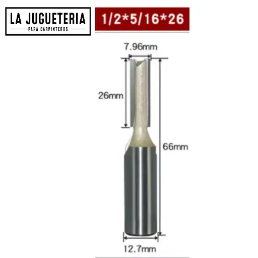 Fresa recta CNC – Corte 5/16" (7.96 mm), profundidad 26 mm, vástago 1/2" (12.7 mm)   Ref:G79