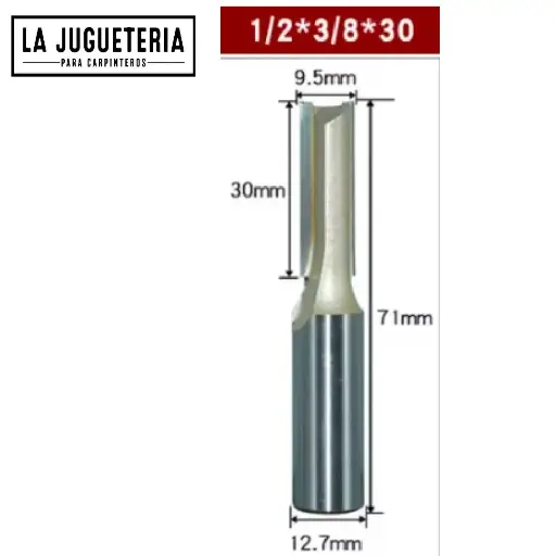 Fresa recta CNC – Corte 3/8" (9.5 mm), profundidad 30 mm, vástago 1/2" (12.7 mm)  Ref:G80