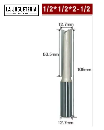Fresa recta CNC – Corte 1/2" (12.7 mm), profundidad 2" 1/2, vástago 1/2" (12.7 mm)  Ref:G84