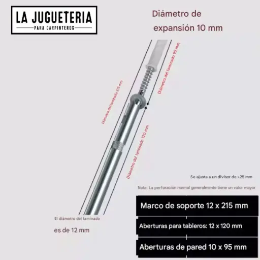 [A1164] Soporte Oculto Reforzado para Estantes Ø12×160mm | Fijación Invisible para Tableros >25 mm | Anclaje Metálico 