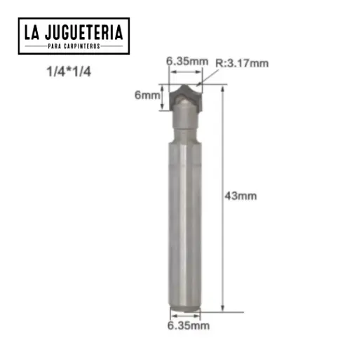 Fresa V-bit de Grabado CNC R3.17 mm | Punta Redondeada | Vástago 1/4" | Carburo C3  Ref: P98
