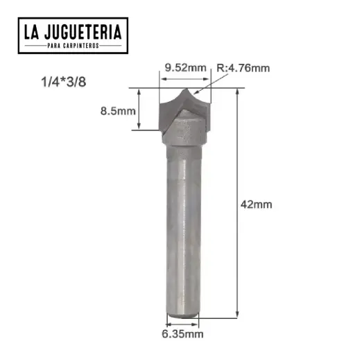 Fresa de Grabado CNC 1/4" x 3/8" | V-bit R4.76 mm Punta Redondeada | Carburo C3   Ref: P99