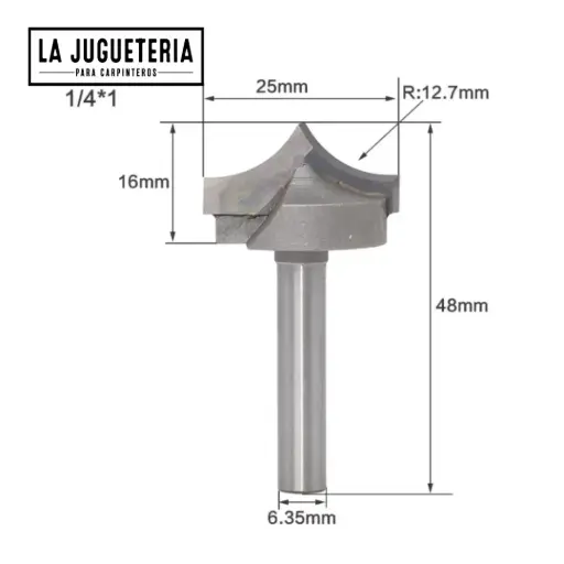 Fresa CNC V-bit 1/4" x 1" | Radio R12.7 mm | Grabado Profundo y Decorativo en Madera | Carburo C3 Industrial   Ref: P103