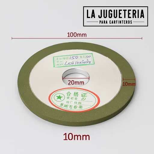 [A1048] Disco muela de Afilar de Carburo Verde 100x20x10 mm – Grano Fino para Esmerilado de Precisión 