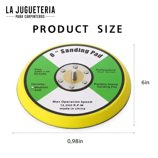 [A1031] Almohadilla de Lijado Orbital de 6" con Rosca 5/16"-24 – Compatible con Lijadoras DA