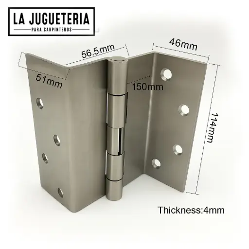 [A1037] Bisagra de Acero Inoxidable en Ángulo de 90° – 4 mm de Espesor, 114 x 56.5 mm 