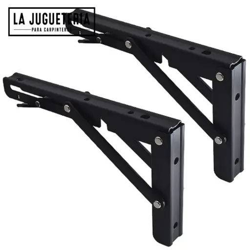 [A1172] Soportes ó escuadras Plegables para Estantes de Acero Inoxidable - Set de 2 Unidades (30x17.5cm) - Carga Máxima 132.3 lbs Color Negro
