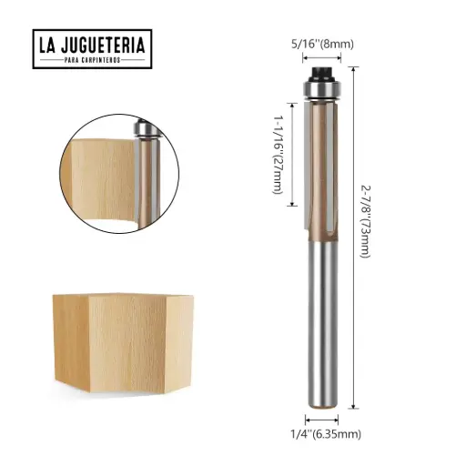 Fresa Recta copiadora con Rodamiento de  1/2" x 1-3/16" – Corte Preciso con Vástago de 1/4"  Ref:P121