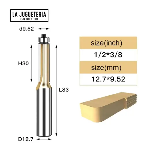 Fresa Recta copiadora con Rodamiento de  3/8" de corte – Corte Preciso con Vástago de 1/2"  Ref:G111