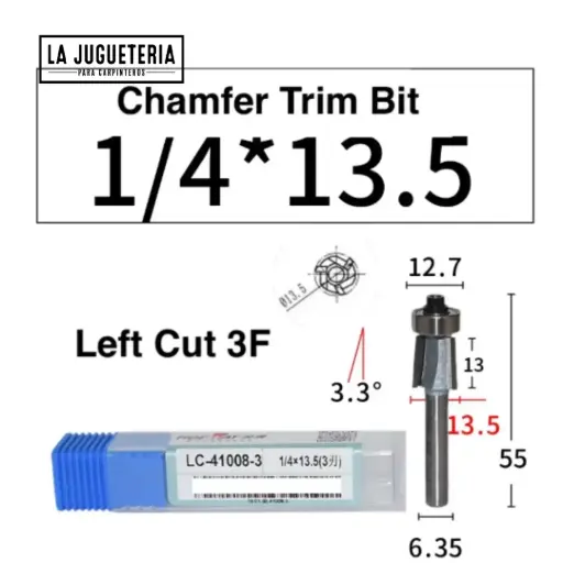 Fresa recortadora de tapeta Tideway 13.5 mm – Vástago 1/4", Corte Izquierdo  Ref:P114